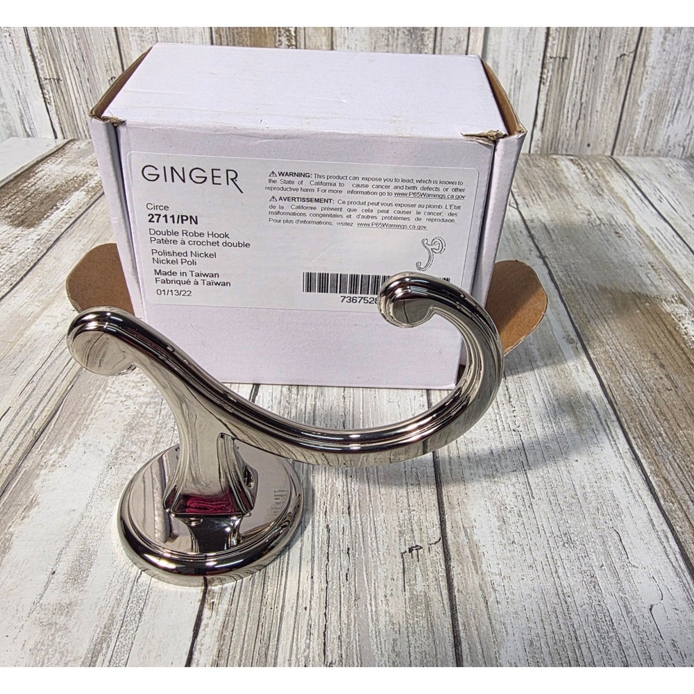 Ginger Circe Double Robe Hook Polished Nickel Wall Mount New Polished Chrome